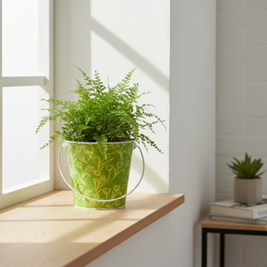 Maceta con Asa para Jardín | Maceta de Metal Galvanizado con Diseño Floral Verde, Decoración para Interiores y Exteriores, Hogar y Jardín, Regalo - Product Image 5