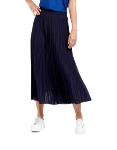 Jupe décontractée en viscose et lurex avec fil métallique, design plissé flatteur, ceinture élastique en satin, longueur cheville - Product Image 1