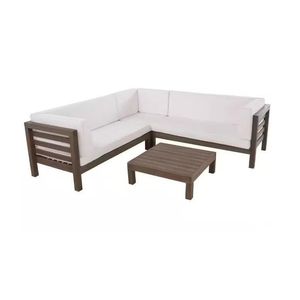 Ensemble modulable d'extérieur en bois avec coussins blancs – Collection de mobilier de jardin - Product Image 3