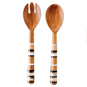 Juego de herramientas de ensalada de madera de acacia de alta calidad, respetuoso con el medio ambiente, hecho a mano, cucharas de madera natural que incluyen el último producto del servidor - Product Image 5