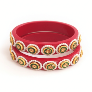 Royal <b>Red</b> Lac Pearl <b>Bracelets</b> & Bangles with Medallion Motifs - Product Image 2