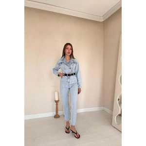 ชุดเอี๊ยมยีนส์สีน้ำเงินสำหรับผู้หญิง & จั๊มสูท - คอลเลคชั่นซักแบบ Snow Washing ขายส่ง - Product Image 5