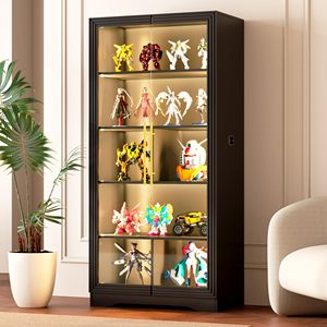 ตู้โชว์กระจกหรูหราพร้อมไฟ LED ประตูกระจก ชั้นวางปรับได้ ขายส่งตู้โชว์ 5 ชั้นสำหรับของสะสม - Product Image 1
