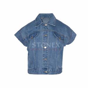 Chaqueta vaquera de estilo moderno para mujer, chaqueta vaquera de manga corta con botones y hombros caídos para mujer - Product Image 1