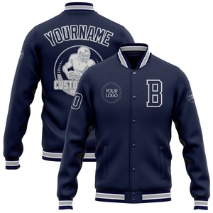 Chaqueta Bomber Casual de Invierno al por Mayor Directo de Fábrica, Personalizada en Azul Marino, Blanco y Naranja, con Botones a Presión, Estilo Universitario, Dos Tonos - Product Image 4
