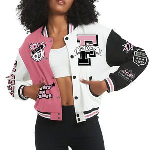 Nueva tendencia de las mujeres Crop Varsity Jacket Logotipo personalizado Bordado Corto Bomber Béisbol Letterman Prendas de abrigo - Product Image 1