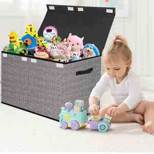 Cloth <b>Storage</b> Bins with Lids Foldable Large Toy <b>Storage</b> Chest Bins <b>Cubes</b> Organizer Box for Kids - Product Image 2