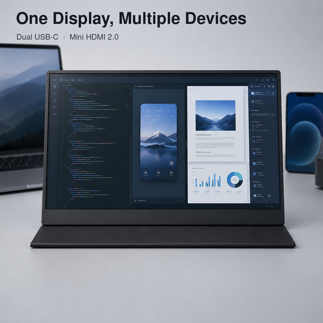 OEM ODM 15.6 Inch USB C Portable Monitor FHD 1080P Dual Type C Mini External Display for Laptop Phone PC