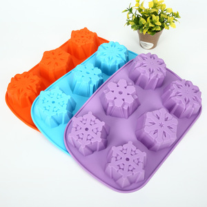 6 khoang bông tuyết hình dạng Silicone bánh khuôn nướng công cụ cấp thực phẩm vật liệu Cookie khuôn súp màu tùy chỉnh - Product Image 1