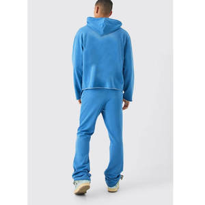 Survêtement bleu délavé à l'acide écologique en gros pour hommes 100% coton imprimé délavé au soleil vêtements de rue d'hiver - Product Image 2