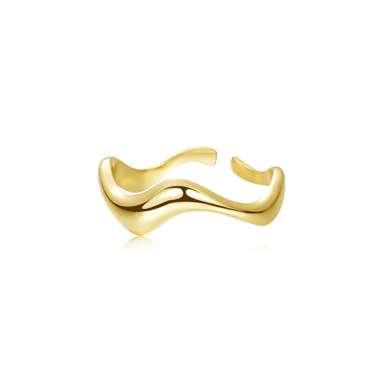 Anello in argento Sterling 925 placcato oro irregolare aperto anello regolabile gioielli per ragazza