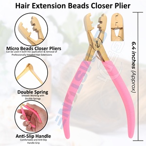 Pince professionnelle pour retirer les micro-anneaux, adaptée aux anneaux de 6 mm/4 mm, outil pour extensions de cheveux, pince en acier inoxydable doré, antidérapante, rose - Product Image 2
