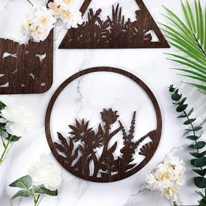 <b>3</b> <b>Pieces</b> Geometry <b>Wall</b> <b>Art</b> Wood Pediments Sacred Flower <b>Wall</b> <b>Art</b> Wooden Floral Decor Minimalist Floral Hanging - Product Image 3