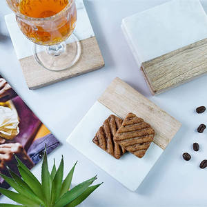 Handmade Wholesale decorative Natural wooden marble <b>coaster</b> wooden <b>coasters</b> white black wooden marble <b>coaster</b> - Product Image 3