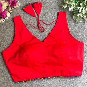 La blusa tiene liso con hermoso Moti colorido trabajo encaje cuello en V blusa material pesado banarasi seda con manga de 10 pulgadas adjunta - Product Image 6