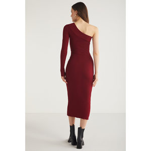Vestido Midi Ajustado de Mujer, Color Rojizo, Corte Entallado, Tejido Acanalado, Marca ETHIQUET - Product Image 6