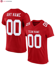 Maillots de football cousus personnalisés en gros respirant Streetwear rétro maillots de football américain rouges - Product Image 3