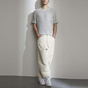 100% nuevo algodón hombres Regular Fit estilo recto Denim Jeans transpirable primavera invierno personalizado Color lavado - Product Image 4