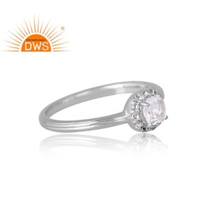 แหวนพลอยสีขาวและควอตซ์คริสตัลสีเงินแท้925ดีไซน์ทันสมัยผู้ผลิตเครื่องประดับตามสั่ง - Product Image 4