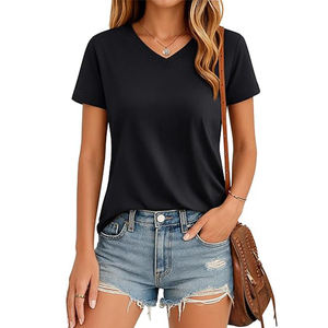 Camisetas de cuello redondo de corte regular de tela de punto de manga corta de verano para mujer con serigrafía y logotipo personalizado - Product Image 6