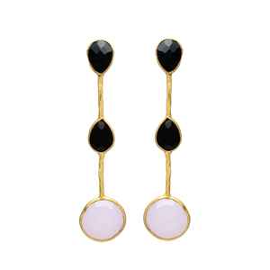 New Arrival Black Onyx and Milky Chalcedony Gemstone Dangle Earring - Product Image 1