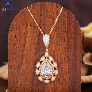 7.414TDW pendentif poire, marquise et diamant rond en or jaune et boucle d'oreille avec chaîne par Labstone ensemble de pendentifs de mariée couleur EF-VS - Product Image 2