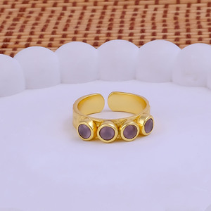 Bague unisexe en chalcédoine rose naturelle, pierre multi-formes, créée en laboratoire, plaquée or, faite à la main, réglable, sertie de pierres précieuses, anneaux minimalistes - Product Image 3