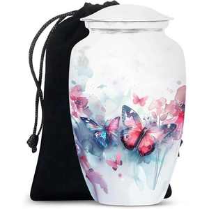 Urne funéraire Papillon Monarch avec fond bleu doux et sac en velours pour cendres d'adultes - Product Image 5
