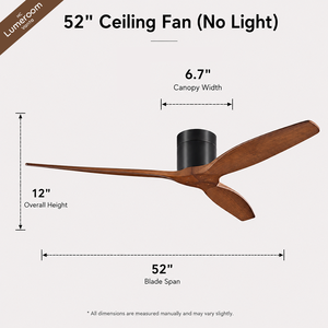 52 Inch Black <b>Ceiling</b> <b>Fan</b> Without Light with 3 Solid Wood Blades Flush Mount <b>Remote</b> <b>Control</b> <b>Fan</b> for Living Room - Product Image 5