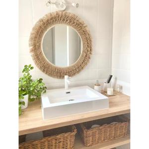 Espejos marroquíes hechos a mano con flecos, decoración boho para pared, marco artesanal de rafia, decoración natural para el hogar, diseño étnico único, idea de regalo. - Product Image 1