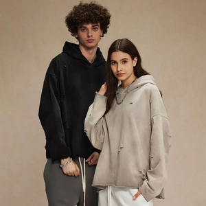 OEM personalizado Vintage Sun Faded Drop Shoulder Sudadera con capucha desgastada de gran tamaño para las mujeres Loose Fit Pullover sudadera Streetwear Casual - Product Image 3