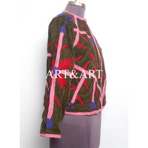 Ethnic Statement <b>Velvet</b> Suzani Boho <b>Women's</b> Quilted Eco-Friendly Cotton <b>Jacket</b> Handmade Embroidery Vintage Design Festival Coat - Product Image 4