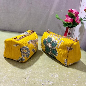 Cotton Quilted Block Printed Zipper Closure 3-Piece for Bag <b>Set</b> for Women <b>Makeup</b> Storage Vintage Style Water Resistant - Product Image 4