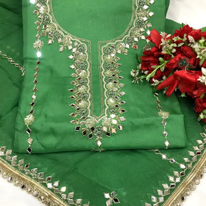 Modèle fantaisie brodé à la main en organza de soie non cousu moderne Salwar Kameez pour les fêtes de mariage indiennes pakistanaises longues - Product Image 1