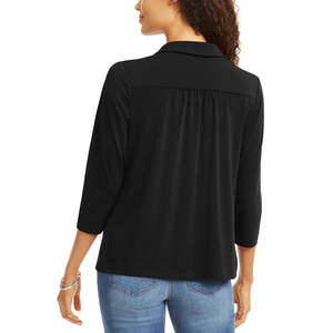 Polo da donna Charter Club in maglia nera, traspirante, in poliestere e seta, stile casual sportivo, corta, ricamata, taglia L - Product Image 2