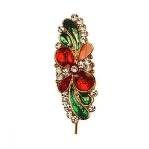 Kriaa meenakari เข็มกลัด Saree PIN จากหินออสเตรียสีแดงเข้มและสีเขียวทำจากโลหะผสมสังกะสี-1500206 - Product Image 1