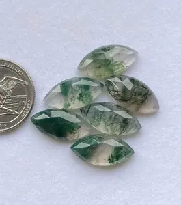 Natural Moss Agate Marquise Shape Flat Back Faceted Cabochon Gemstones For Jewelry Making Custom Sizes Shape wholesale Supplier