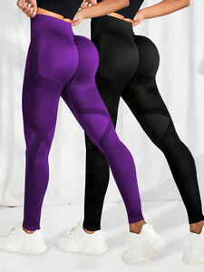 Leggings de yoga taille haute ceinture élastique longue longueur pour les vêtements de sport de fitness à haute élasticité de couleur unie pour femmes - Product Image 3
