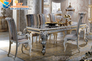 Juego de Muebles de Comedor Modernos de Madera de Teca Real con Tallado Pesado y Acabado en Pan de Oro, Color y Tamaño Personalizables - Product Image 5