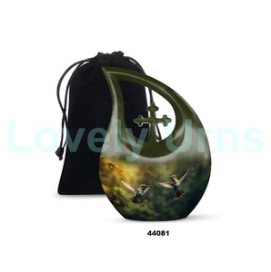 Urna de cremación cruzada de colibrí para cenizas humanas, urna decorativa de lágrima con bolsa de terciopelo gratis - Product Image 2