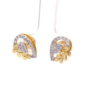 Pendientes de Botón de Lujo con Diseño de Hoja Botánica en Oro de Dos Tonos y Diamantes para Mujer - Product Image 2