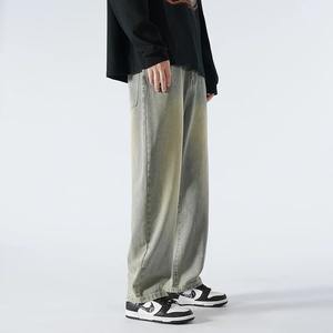 Jeans décontractés en coton pour hommes, jambe droite super longue, grande taille 190/115 cm, pantalon de vadrouille plat, fermeture à cordon de serrage, automne 110 - Product Image 2