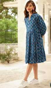 ชุดเดรส100% ปักลายดอกไม้ใส่พอดีตัวสำหรับผู้หญิง, ชุดเดรสผ้าฝ้ายสีฟ้ายาวคลุมเข่าลำลองสำหรับปาร์ตี้ฤดูใบไม้ผลิ/ฤดูร้อน - Product Image 4