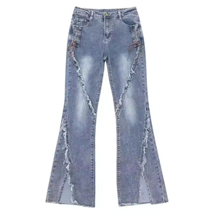 กางเกงยีนส์ลำลองผ้ายีนส์ระบายอากาศได้ดีคุณภาพสูงของผู้ชายสีทึบขนาดกลางเอวสูงป้องกันริ้วรอยซักเบามีซิป - Product Image 1