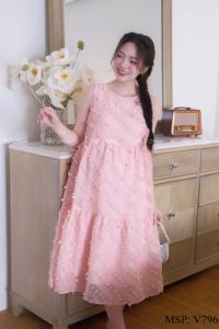 Robe de maternité anti-rétrécissement d'été de haute qualité absorbant la sueur tissu doux et confortable avec une bonne capacité d'absorption-Vietnam V796 - Product Image 4