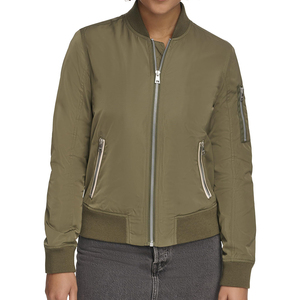 Chaqueta Bomber para mujer Logotipo personalizado Color sólido y diseño Casual Manga larga con cremallera Chaqueta Bomber para mujer - Product Image 5