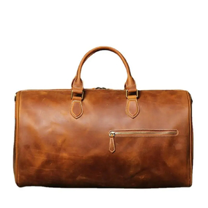 Sac polochon vintage en cuir véritable de grande capacité pour hommes, solide et étanche, mode extérieure, voyage de gymnastique avec fermeture à glissière - Product Image 1