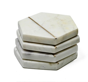 Natural Unfinished Marble & Wood Slice Classic Eco-Friendly Coaster Set Handmade Bone Brass Inlay Customizable Size Made India - Product Image 6