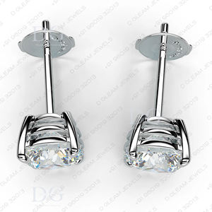 Children's White Gold Rose Gold 4 Prong Three Rail <b>Set</b> Trendy 2 Ct Moissanite Diamond <b>Stud</b> <b>Earrings</b> for Wedding Anniversary - Product Image 2