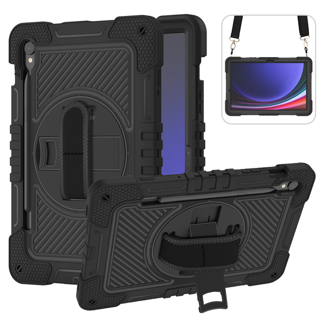 3-Layer Rugged Cover with Hand Strap, Kickstand Shoulder Strap Heavy-Duty Shockproof Case for Samsung Tab S10 Lite X400/X406B